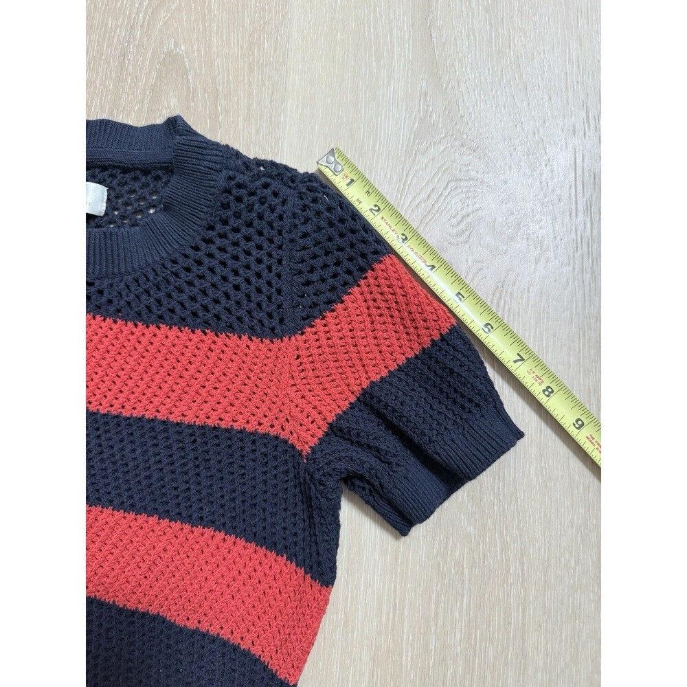Anthropologie Maeve Open Knit Striped Sweater Top XS Red Navy Blue Short Sleeve - Picture 12 of 14